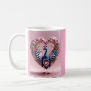 "Heartfelt Elegance: Pink Peacock Mug" Coffee Mug