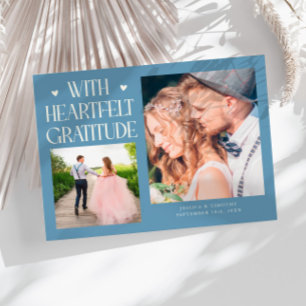 Heartfelt Gratitude Denim Blue Wedding Photo Thank You Card