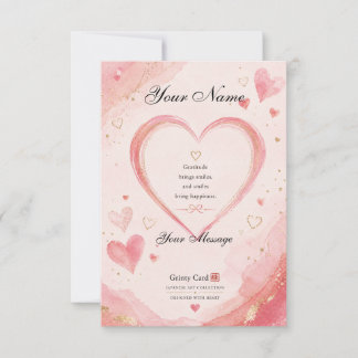 Heartfelt Gratitude Thank You Card | Pink Watercol