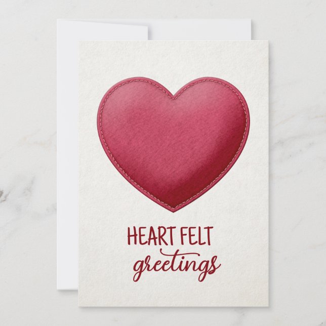 Heartfelt Greetings Red Felt Heart Valentine Holiday Card (Front)