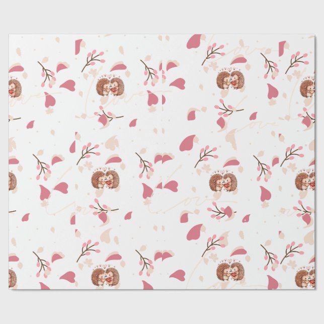 Heartfelt Hedgehog Romance Wrapping Paper (Seam)