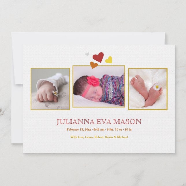 Heartfelt Introduction Photo Birth Announcement (Front)