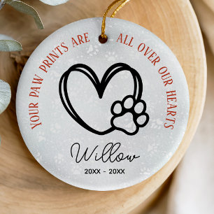 Heartfelt Minimalist Pet Memorial Paw Heart Ceramic Tree Decoration