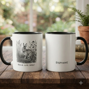 Heartfelt Monochrome Sketch Rabbit Rescue Mug