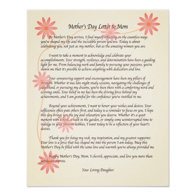 Heartfelt Mother's Day Letter to Mum Typographic Poster (Front)
