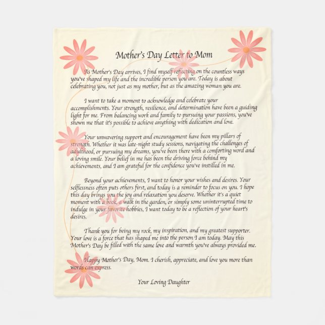 Heartfelt Mother's Day Letter Typographic Fleece Blanket (Front)