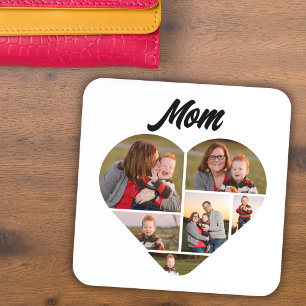 Heartfelt Mum Gift Heart Shape Photo Collage Coaster