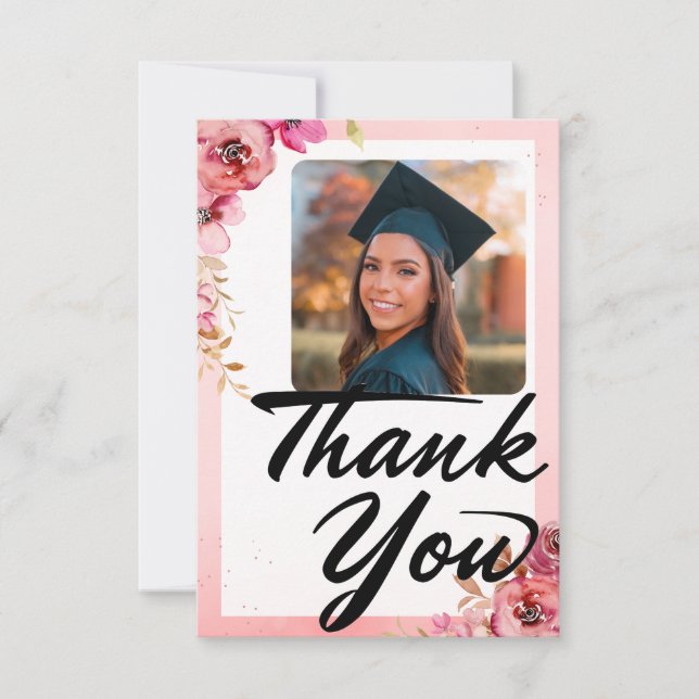 Heartfelt Note Auntie Graduation Photo Floral Thank You Card (Front)