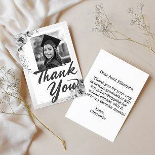 Heartfelt Note Auntie Graduation Photo Floral Thank You Card