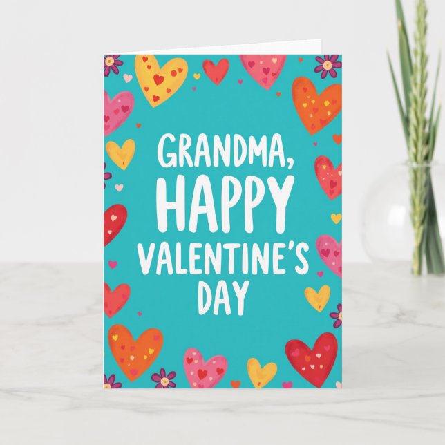 Heartfelt Painted Hearts Grandma Card (Front)