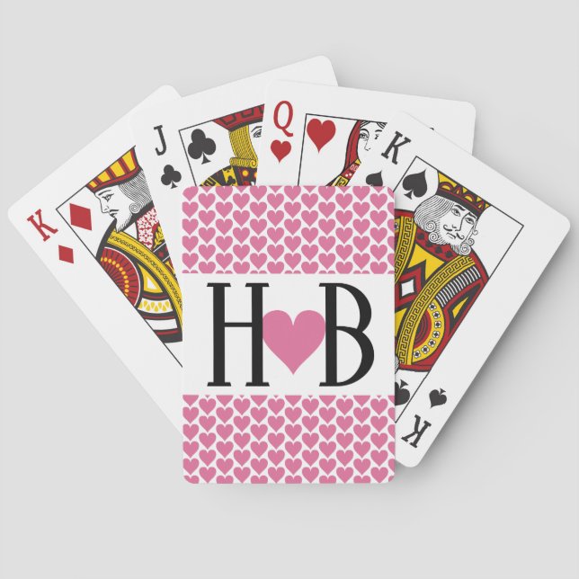 Heartfelt Playing Cards with Initials & Pink Heart (Back)