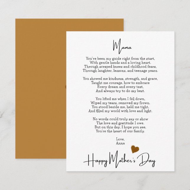 Heartfelt Poem Modern Mother's Day (Front/Back)