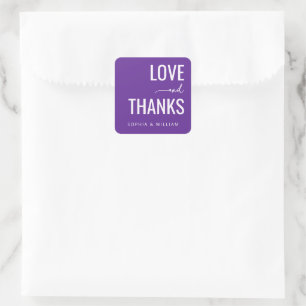 Heartfelt Purple Love Thanks Square Sticker