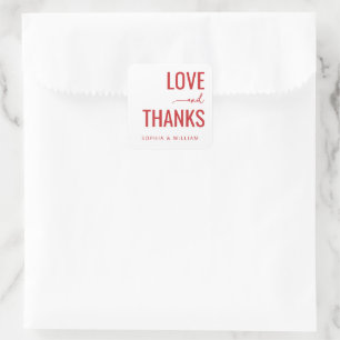 Heartfelt Red Love Thanks Square Sticker