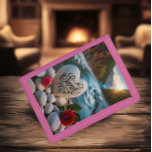 Heartfelt Sunset Trifold Wallet<br><div class="desc">Sun sets,  casting golden rays across the river as a heart-shaped stone with Sarah inscribed on it rests on white stones,  creating a romantic scene.</div>