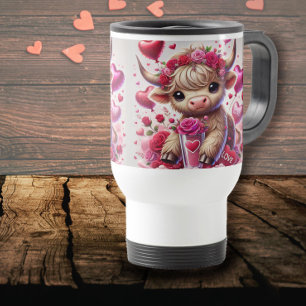 Heartfelt Sweet Highland Cow Valentines Travel Mug