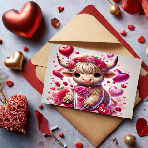Heartfelt Sweets Highland Cow Valentines Holiday Postcard