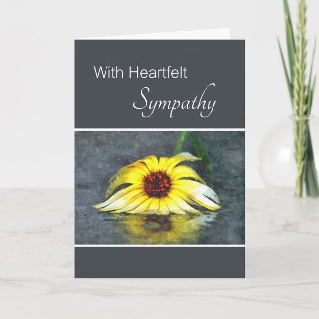 Heartfelt Sympathy Yellow Daisy In Rain Card (Front)