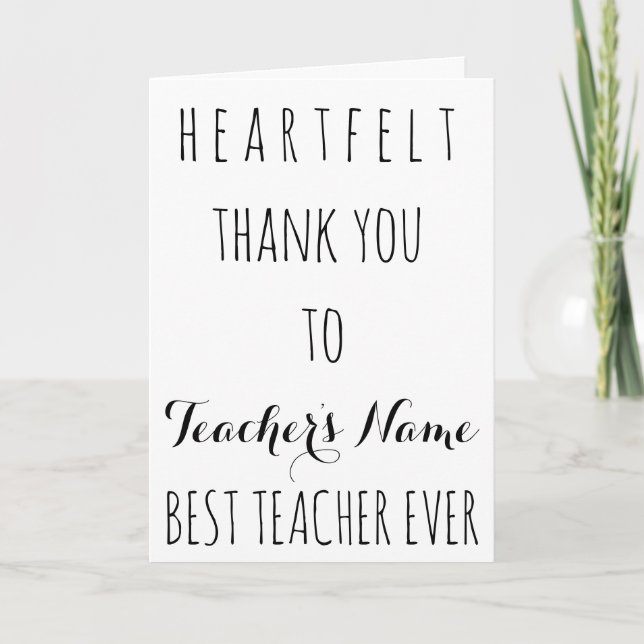 Heartfelt Thank You Best Teacher Ever Typography (Front)