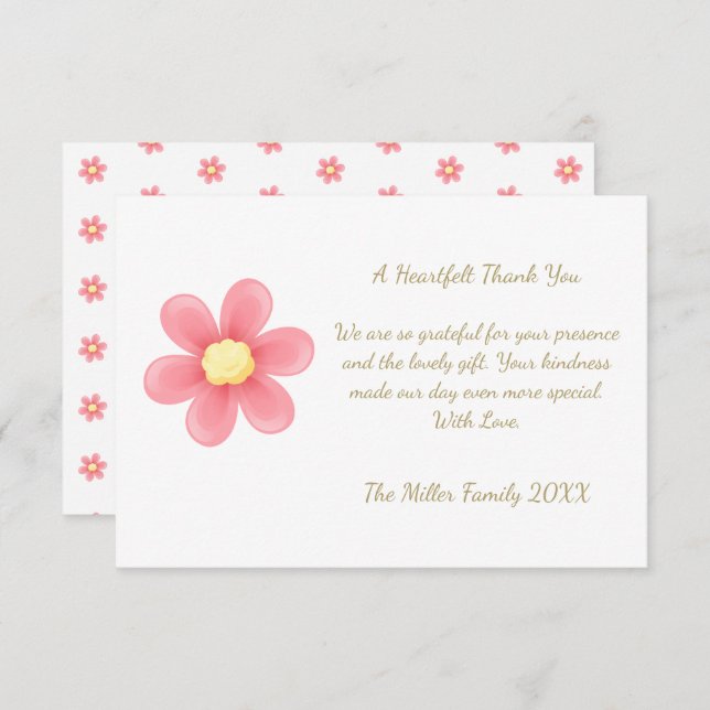 Heartfelt Thank You Card with Pink Daisy  (Front/Back)