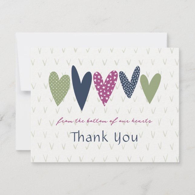 Heartfelt Thank you Hearts Avocado Magenta Card (Front)