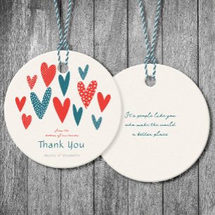 Heartfelt Thank you Hearts Red Teal Favour Tags