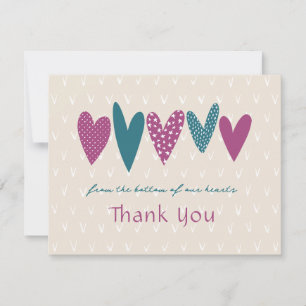 Heartfelt Thank you Hearts Teal Magenta Card