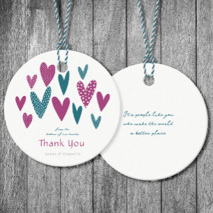 Heartfelt Thank you Hearts Teal Magenta Favour Tags