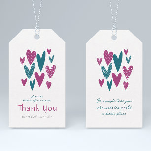 Heartfelt Thank you Hearts Teal Magenta Gift Tags