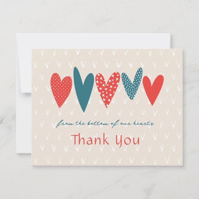 Heartfelt Thank you Hearts Teal Red Card (Front)