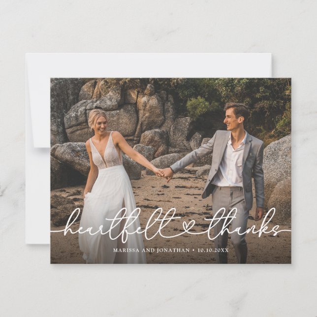 Heartfelt Thanks Wedding Photo  Thank You Card (Front)