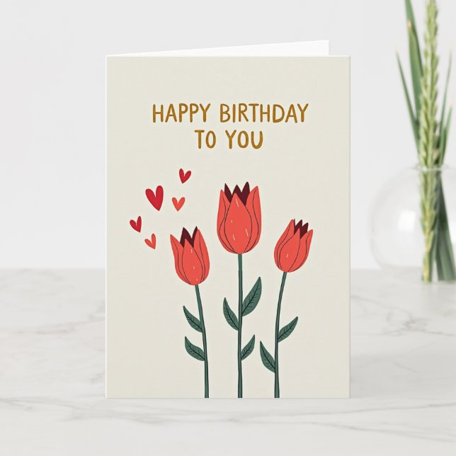 Heartfelt Tulip Birthday Card (Front)
