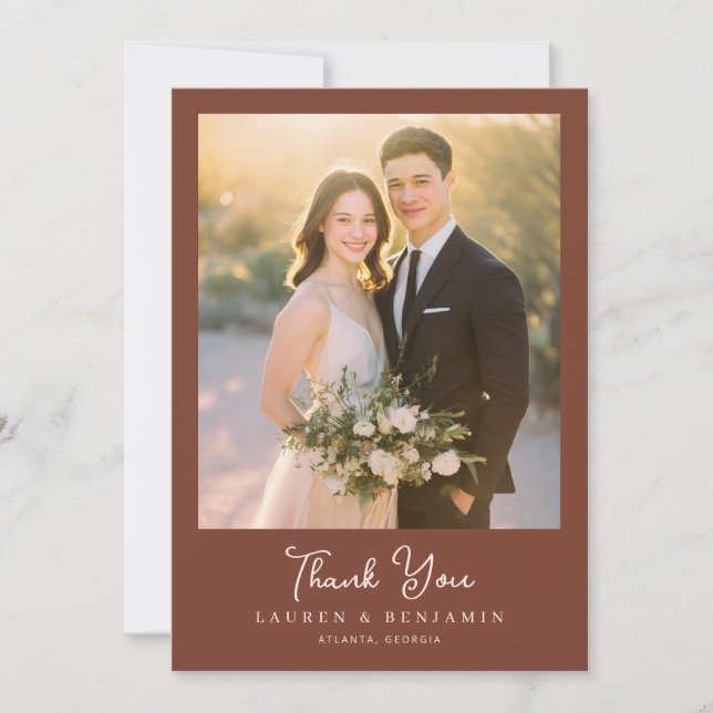Heartfelt Warm Minimalist Photo Thank You Card (Front)