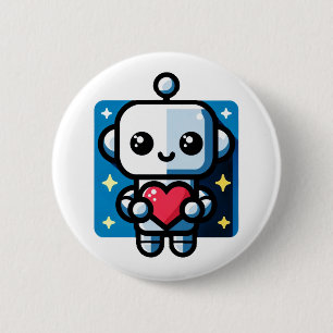 Heartful Robot - Playful Tech-Inspired Love Art 6 Cm Round Badge