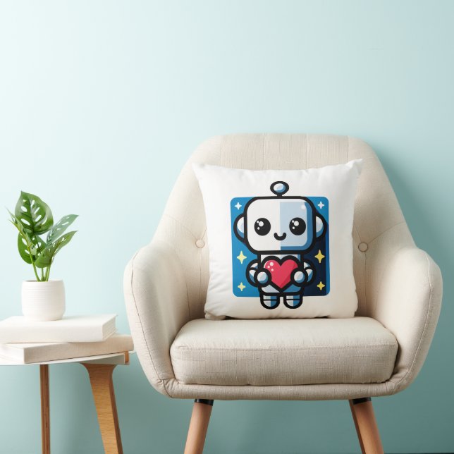 Heartful Robot - Playful Tech-Inspired Love Art Cushion (Chair)
