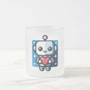 Heartful Robot - Playful Tech-Inspired Love Art Frosted Glass Coffee Mug