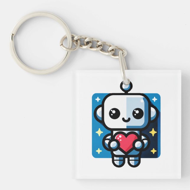 Heartful Robot - Playful Tech-Inspired Love Art Key Ring (Front)