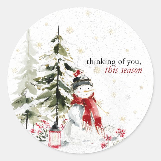 Hearthlight Notes Winter Cosy Snowman Personalised Classic Round Sticker (Front)