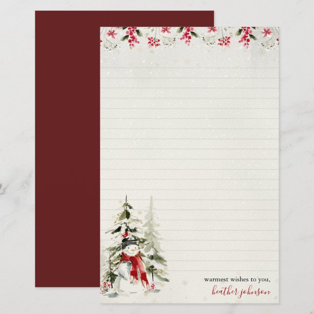 Hearthlight Notes Winter Snowman Personalised Stationery (Front/Back)