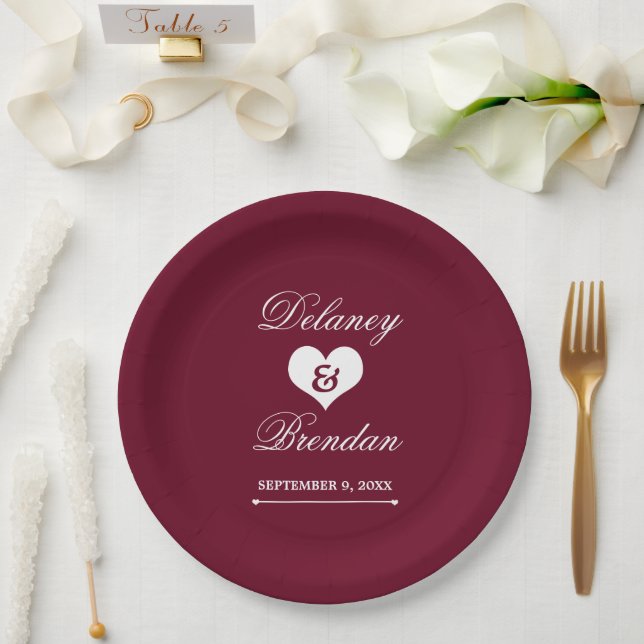 Heartline (burgundy) Wedding Paper Plate (Wedding)