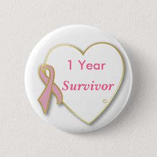 HeartPin-1yr, Breast cancer Survivor 6 Cm Round Badge