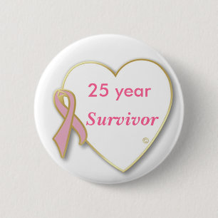 HeartPin-25 yr, Survivor 6 Cm Round Badge