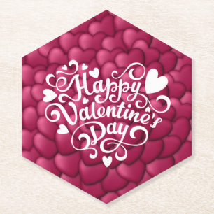 Hearts 3D Texture Red Pattern-23803 Paper Coaster