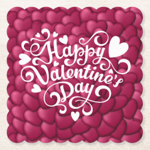 Hearts 3D Texture Red Pattern-23803 Paper Coaster