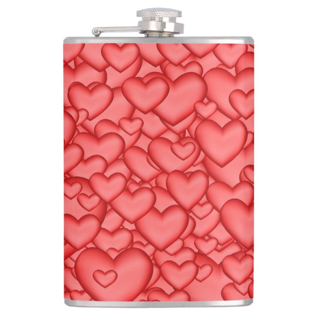 Hearts 3D Texture Red Pattern-23956 Hip Flask (Front)
