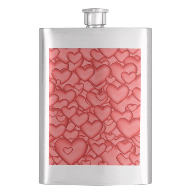 Hearts 3D Texture Red Pattern-23956 Hip Flask (Front)