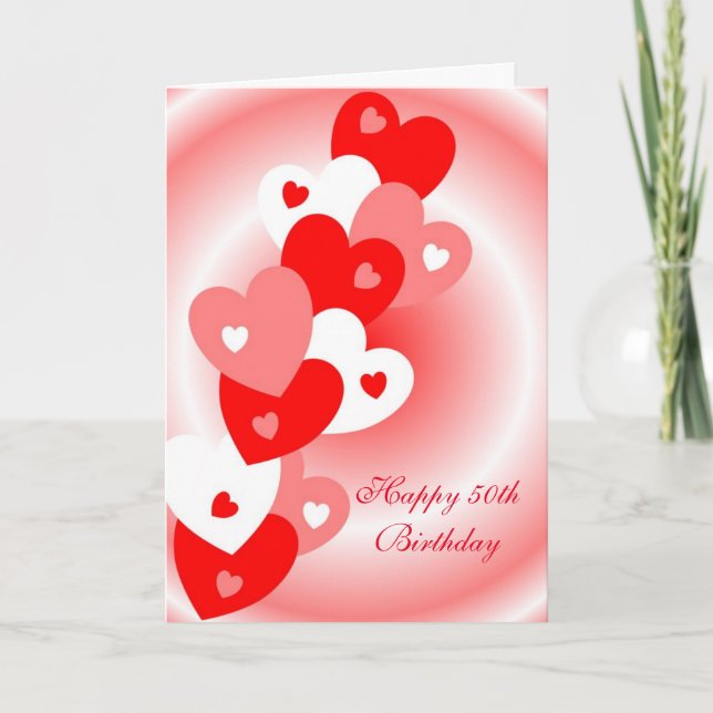 Hearts 50th Birthday Card (Front)