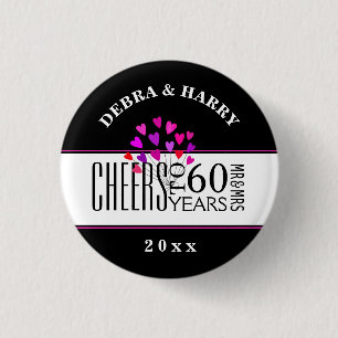 Hearts 60th Modern Wedding Anniversary Dated Gift 3 Cm Round Badge