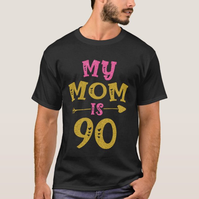 Hearts 90th Bday For Mom From Son Daughter T-Shirt (Front)