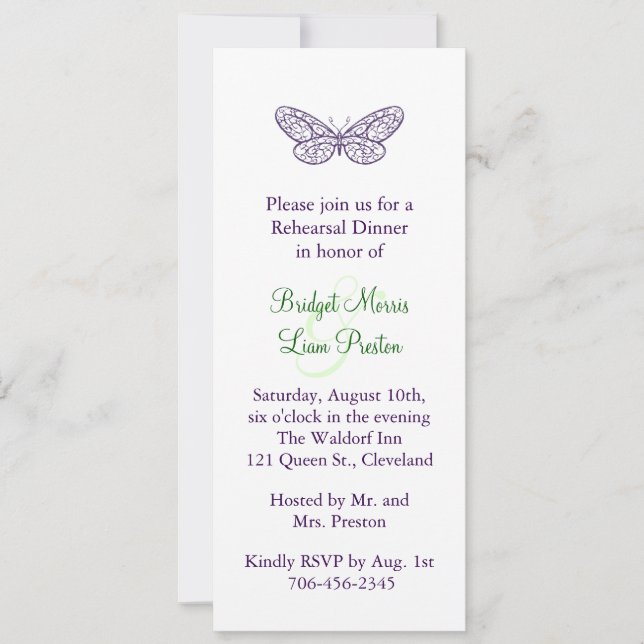 Heart's a Flutter Rehearsal Dinner Invitation (Front)